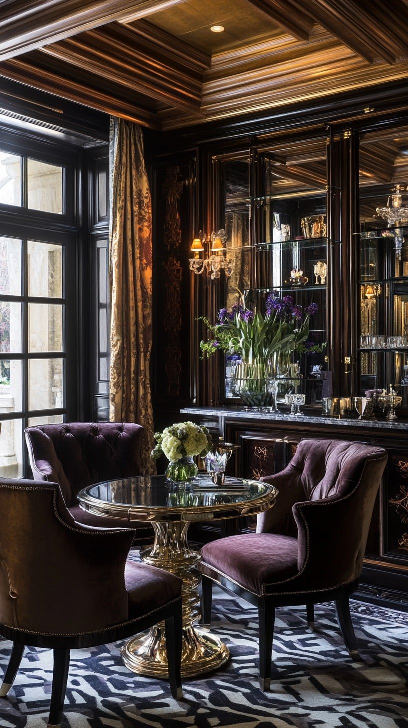 1920s Art Deco Parlor with Geometric Decor and Glam Finishes