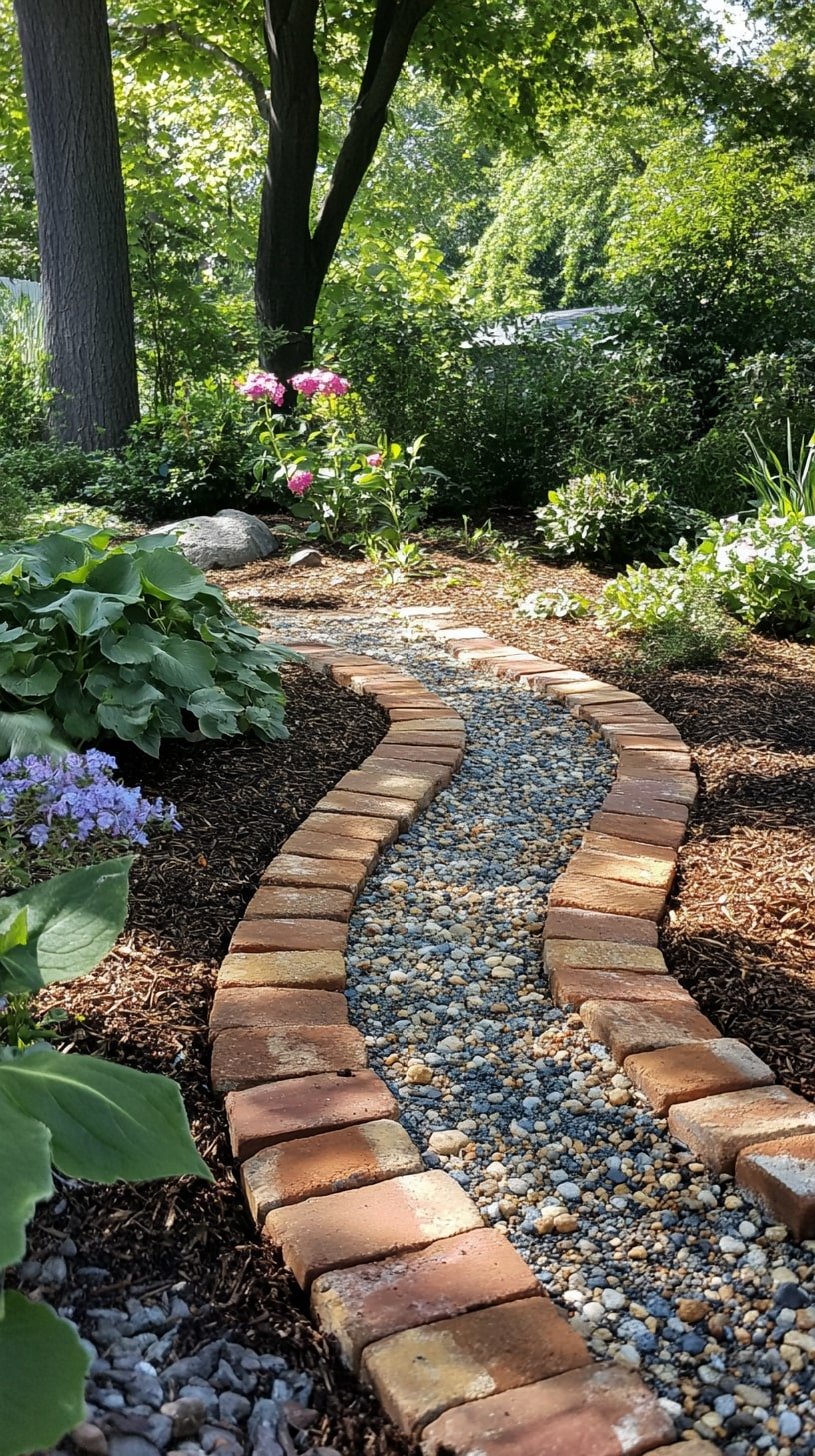 Angled Brick Garden Edging with Gravel Pathway