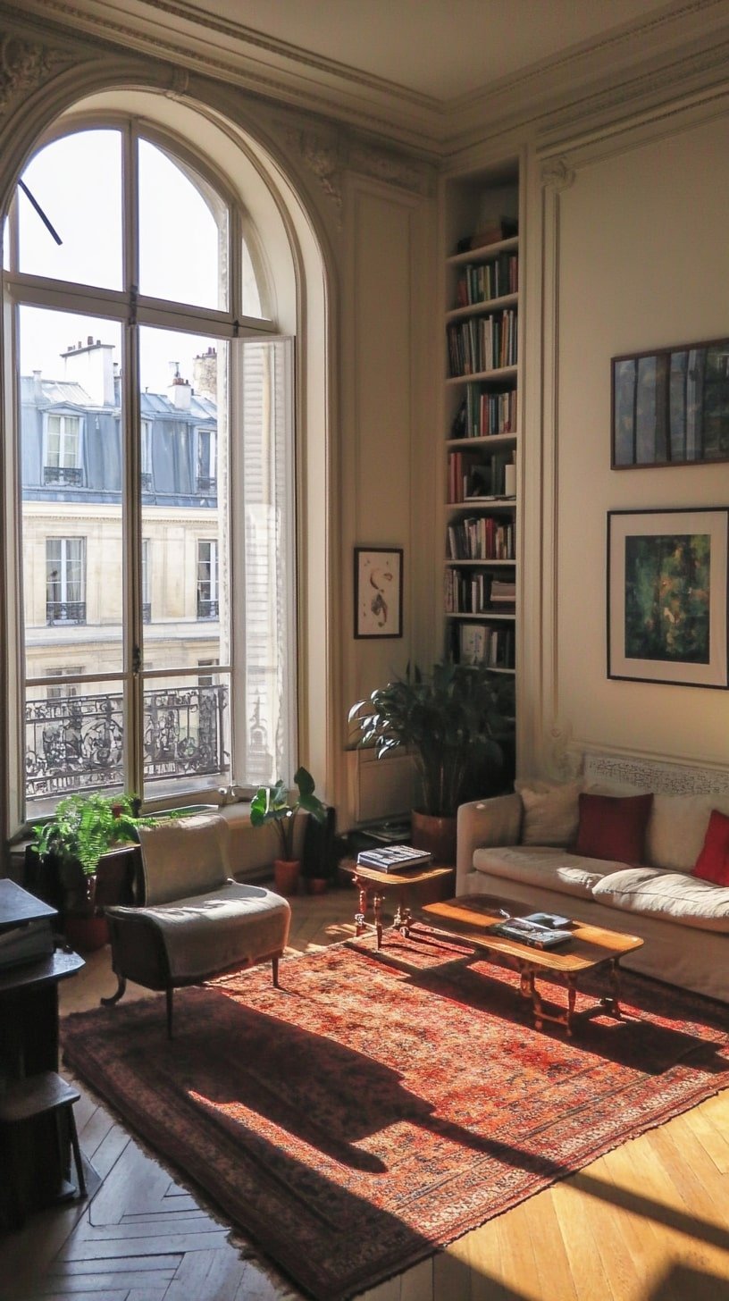 Antique Parisian Flat with Ceiling Medallions and Tall Windows