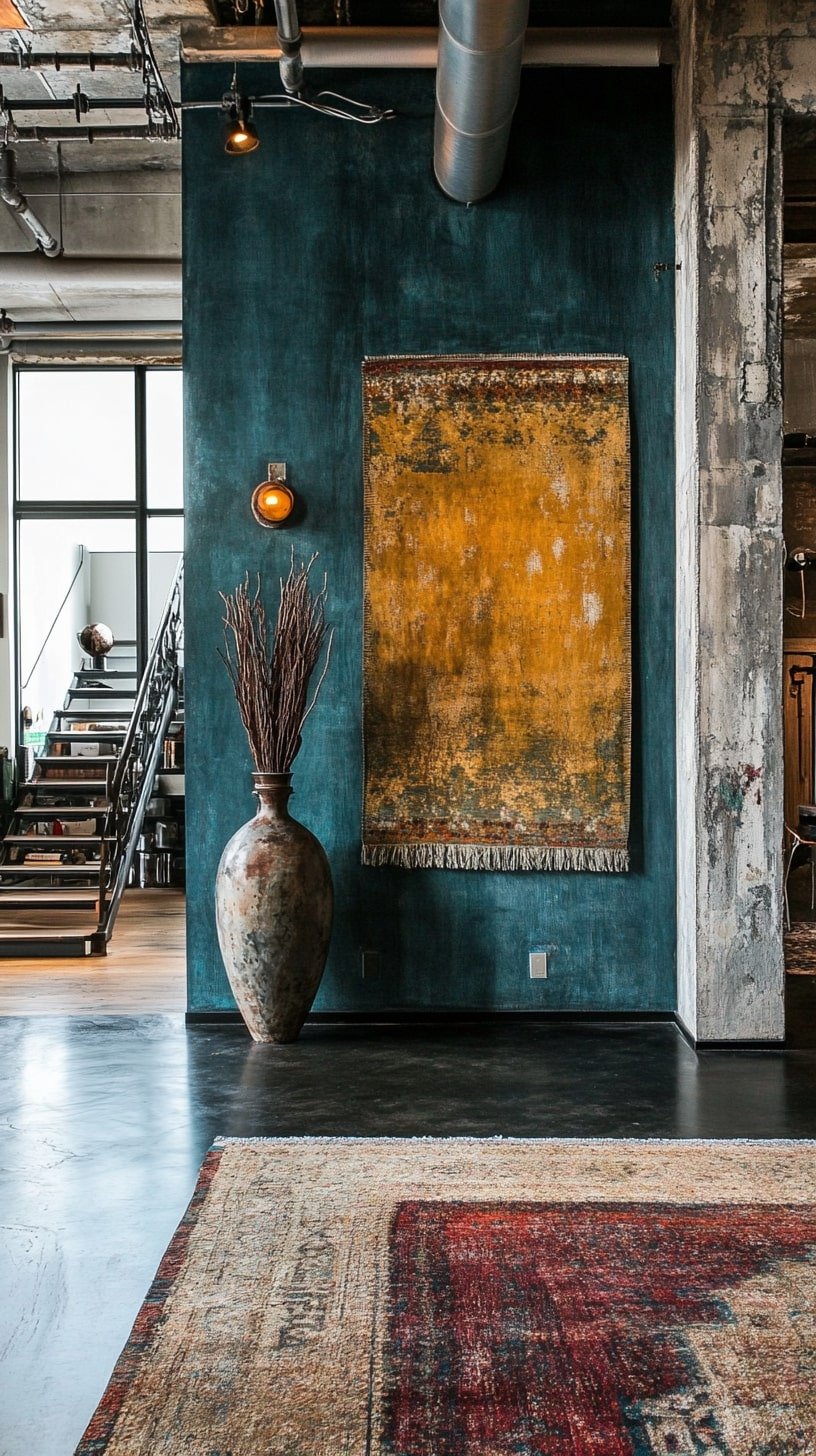 Artistic Loft with Bold Walls and Sculptural Decor