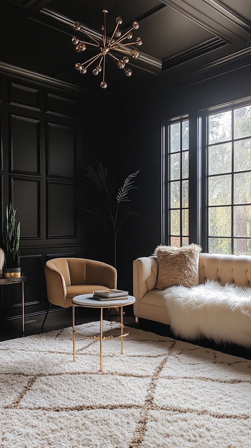  Black-and-Gold Glam Living Room with Retro Accents