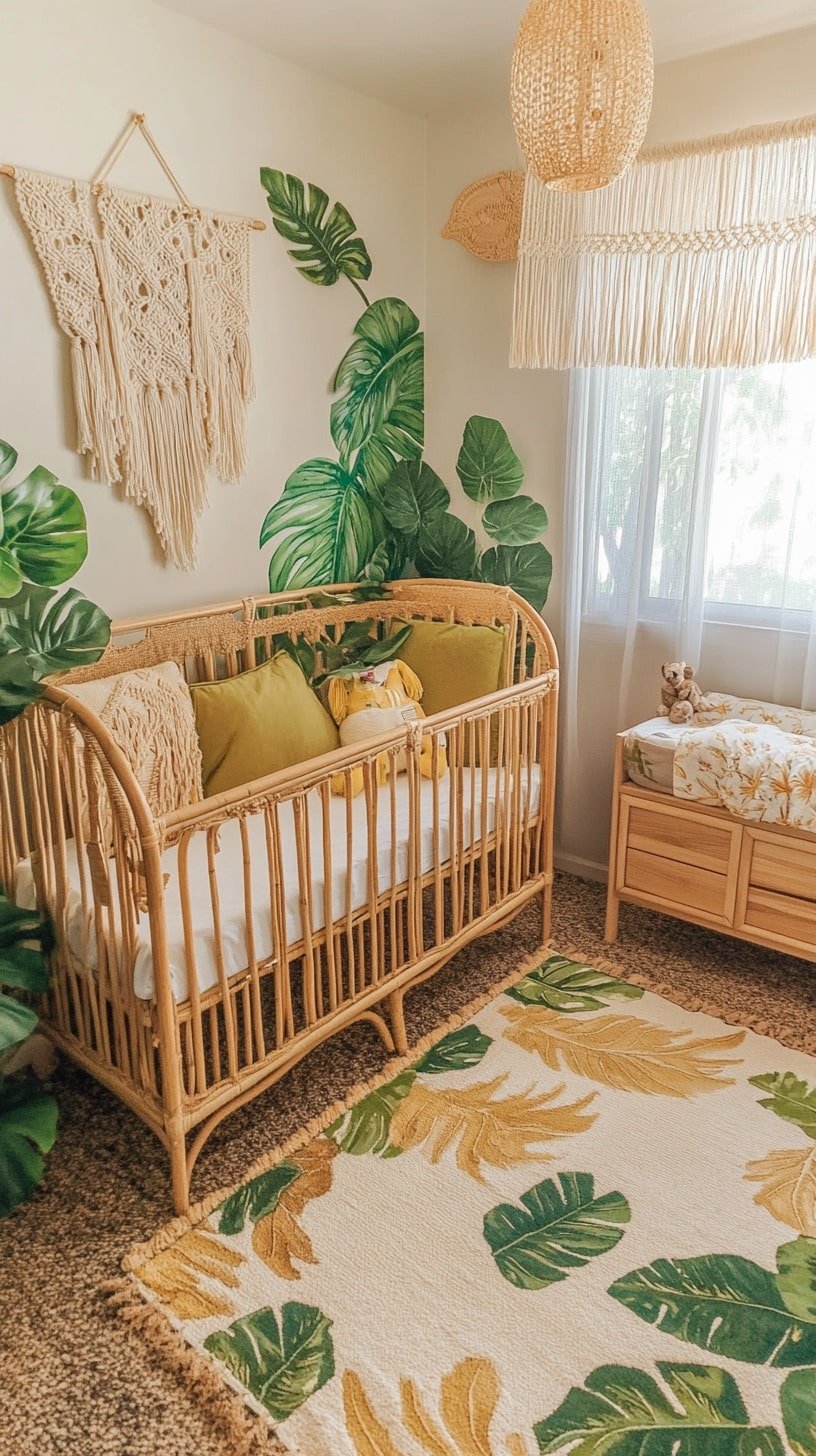 Boho Jungle Nursery with Rattan Furniture