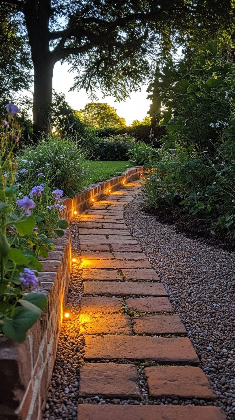 Brick Edging With Solar Lights for Night Garden Glow