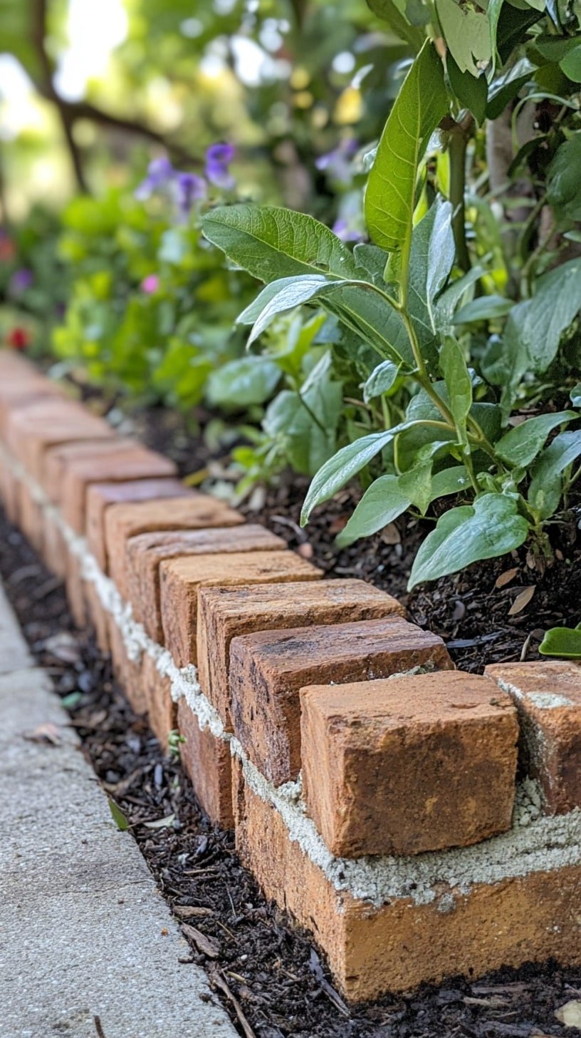 Brick Edging with Concrete Backing for Stability