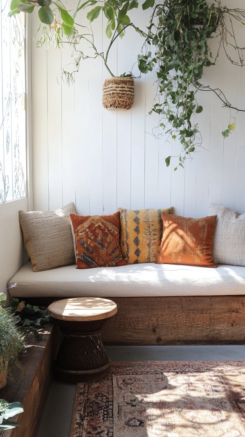 Built-In Bench with Throw Pillows and Side Table