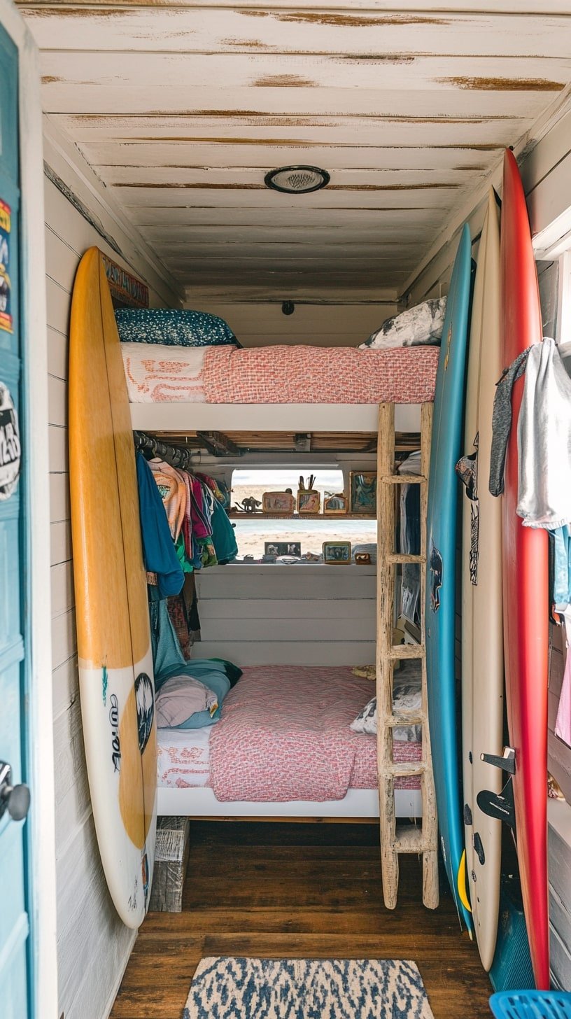 Bunk-Style Tiny House with Hanging Surf Gear