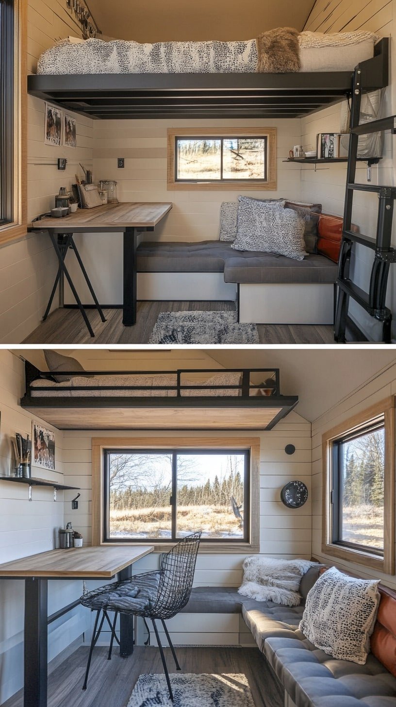 Camper Van with Loft Bed and Fold-Up Wall Desk
