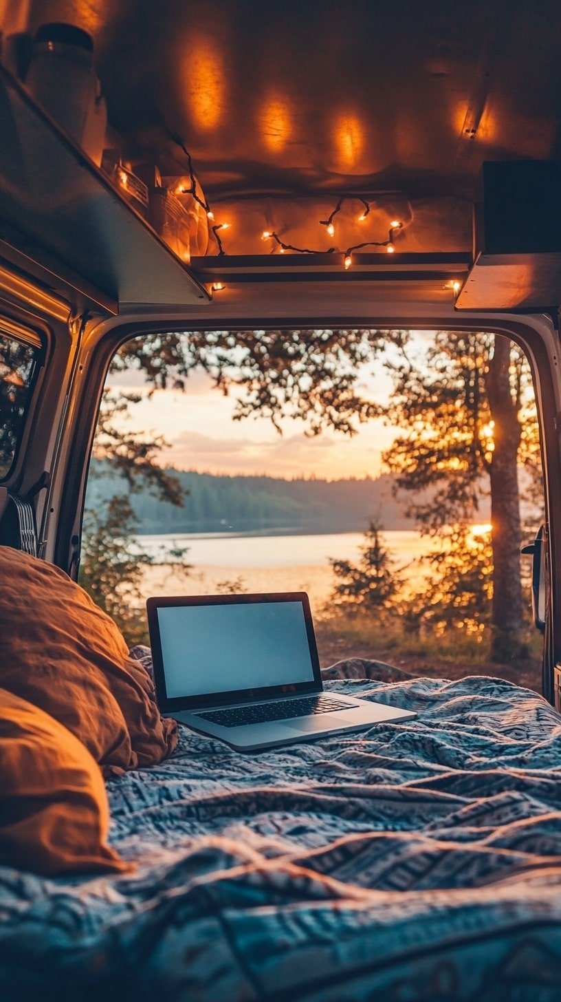 Camper Van with Workstation Facing Ocean View