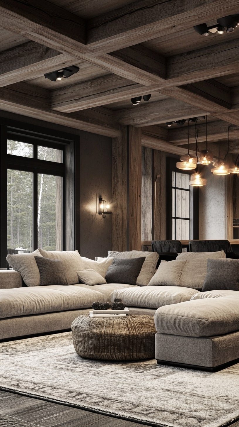 Chic City Living Room with Concrete Ceilings and Floor Rug
