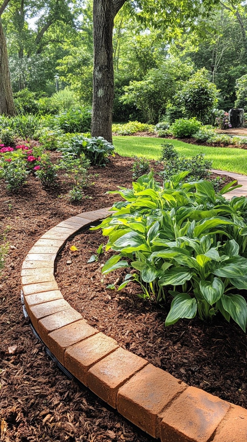 Classic Brick Edging Around Flower Bed with Curved Layout