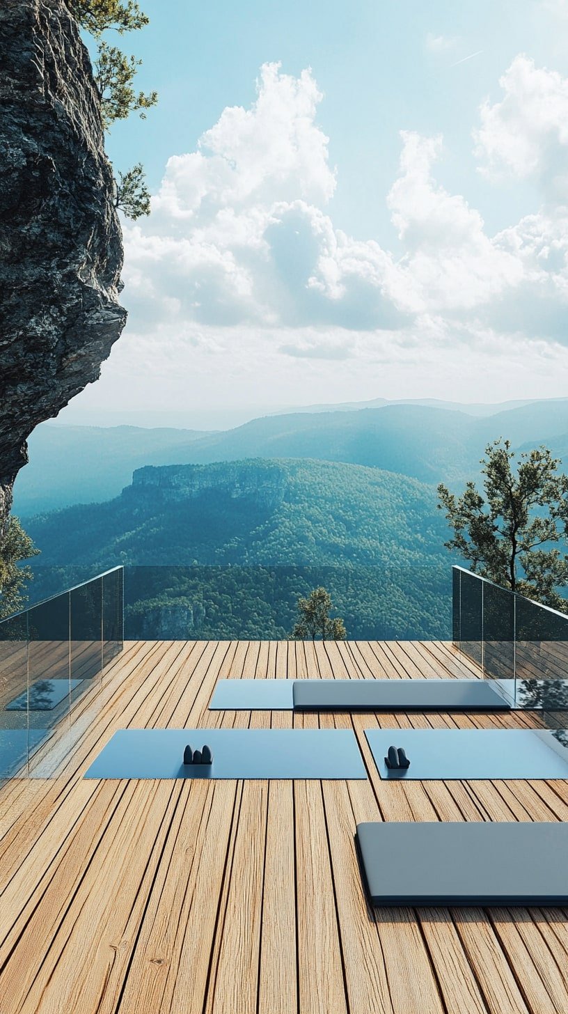 Cliffside Yoga Platform Overlooking Mountains