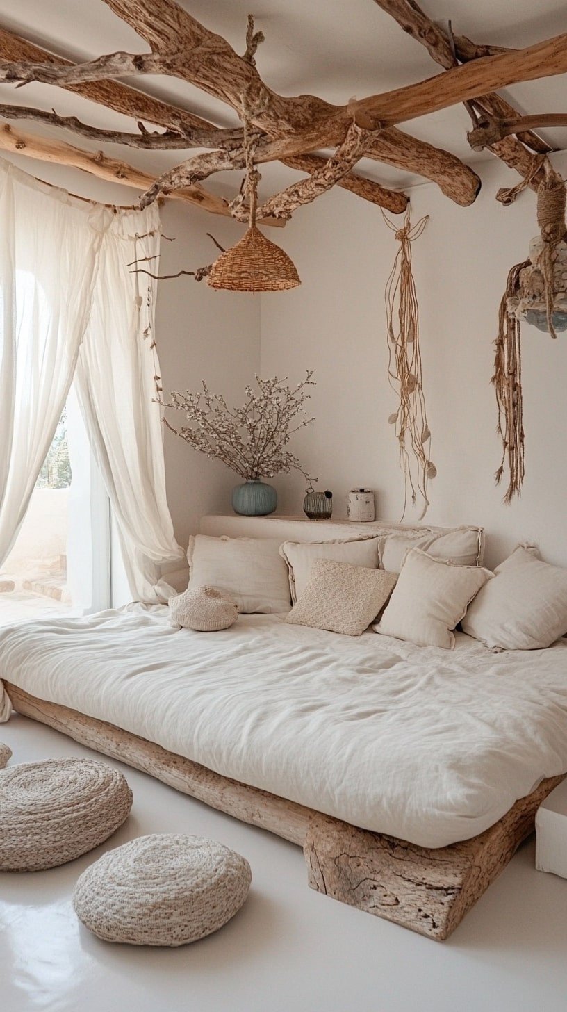 Coastal Boho Yoga Studio with Driftwood Decor