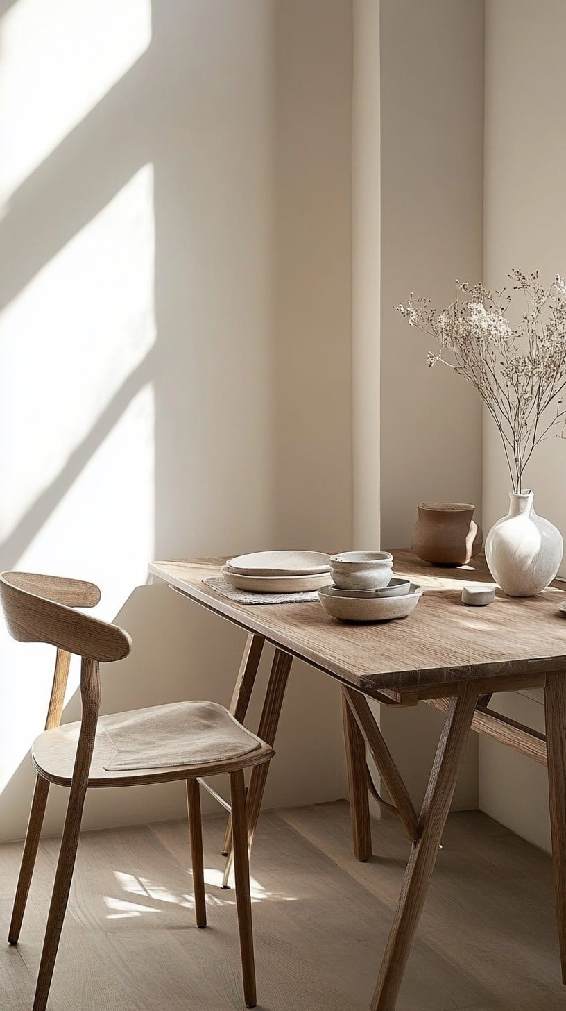 Compact Dining Area with Fold-Out Table and Soft Neutrals