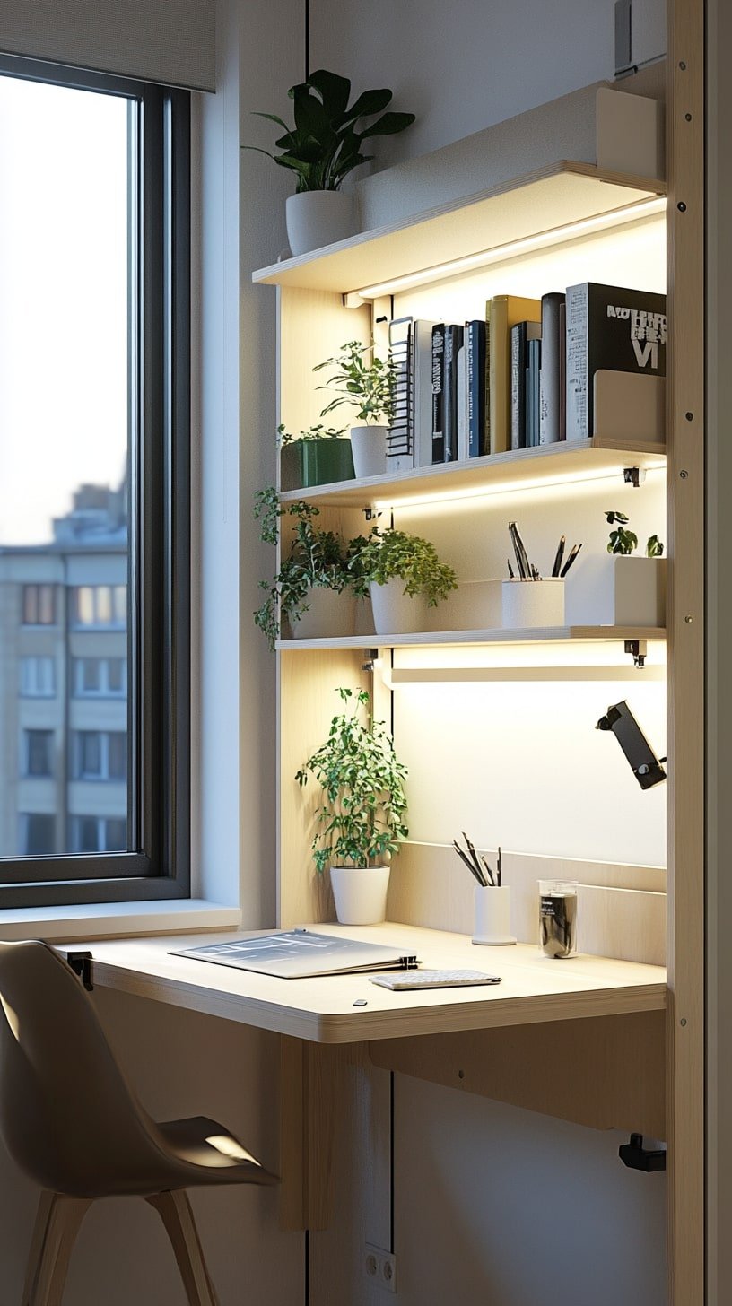 Compact Dorm with Folding Desk and Wall-Mounted Storage