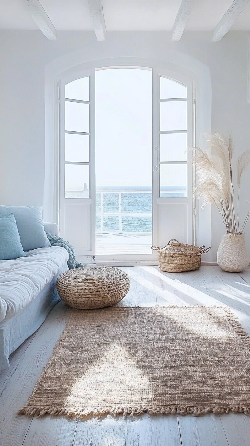 Contemporary Coastal Narrow Room with Light Blue Accents