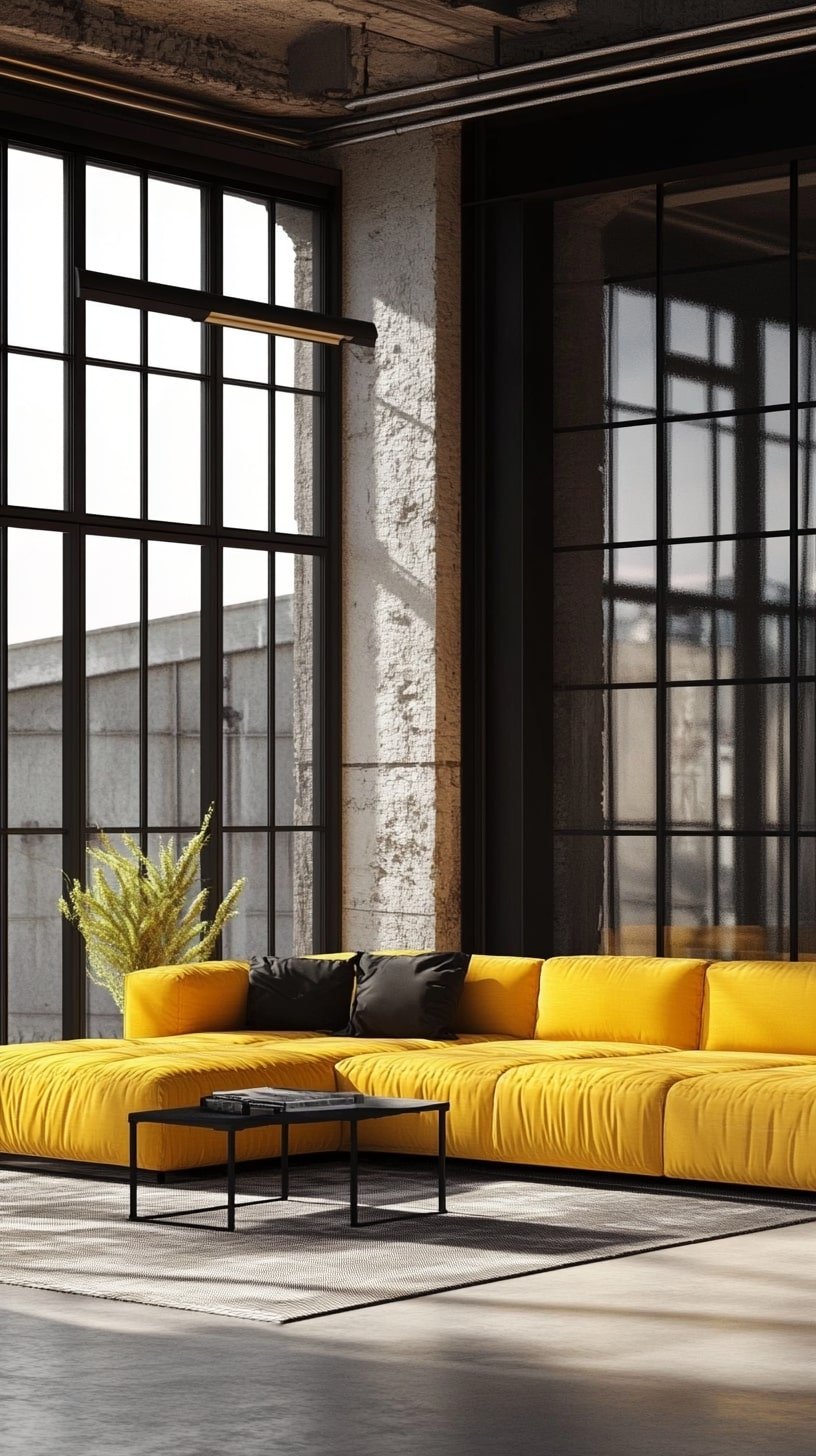 Contemporary Living Room with Yellow Modular Sectional
