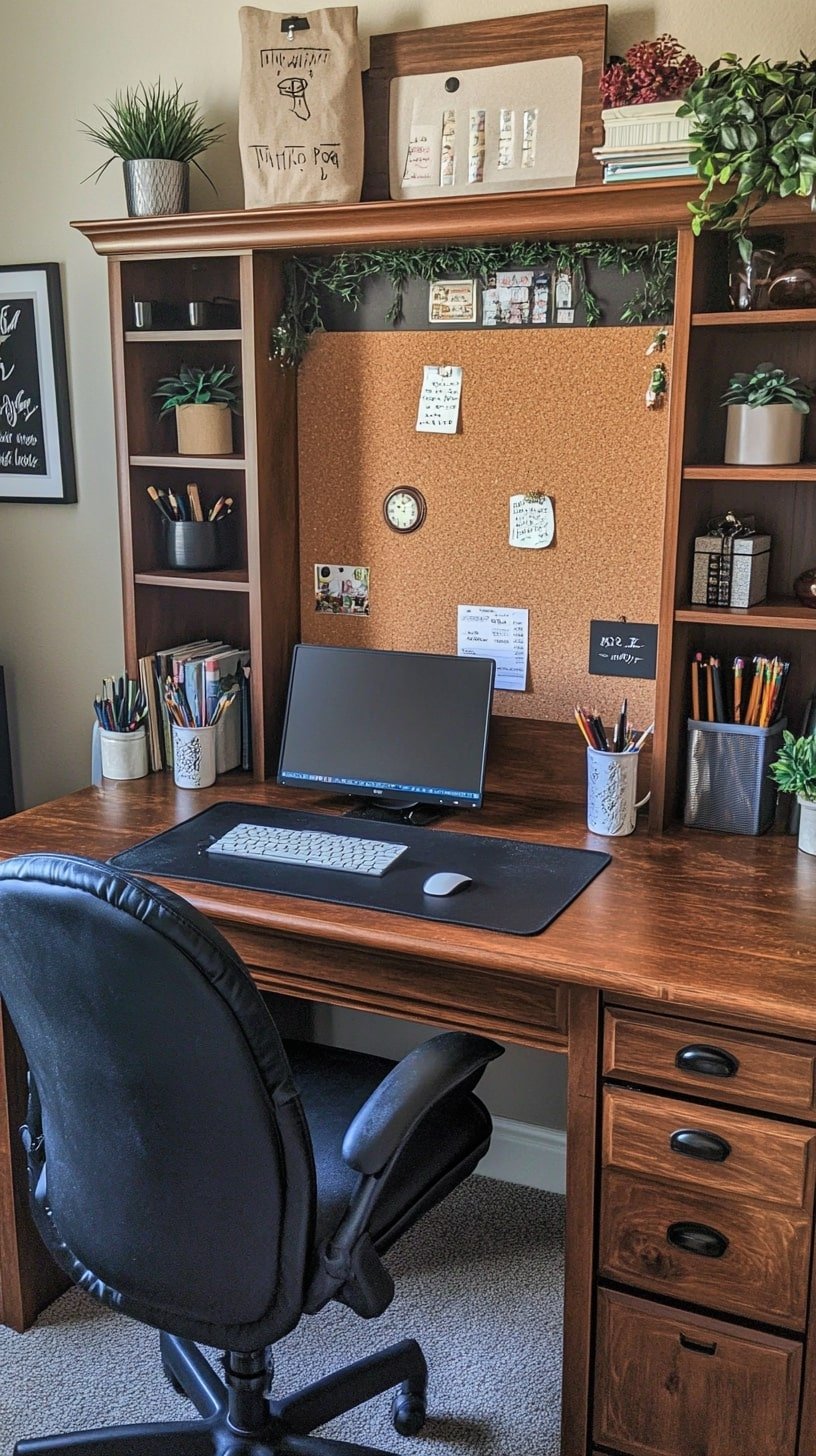 Creative Dorm Workspace with Bulletin Board Wall
