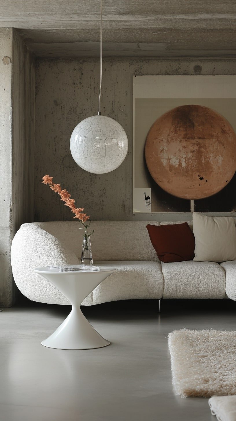 Curved Sofa and Tulip Table in a Bright Midcentury Room