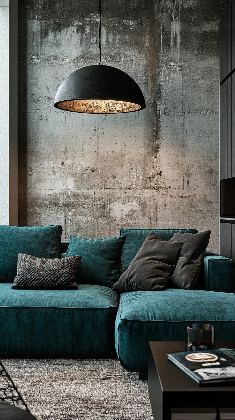 Deep Teal Sectional in Moody Contemporary Interior