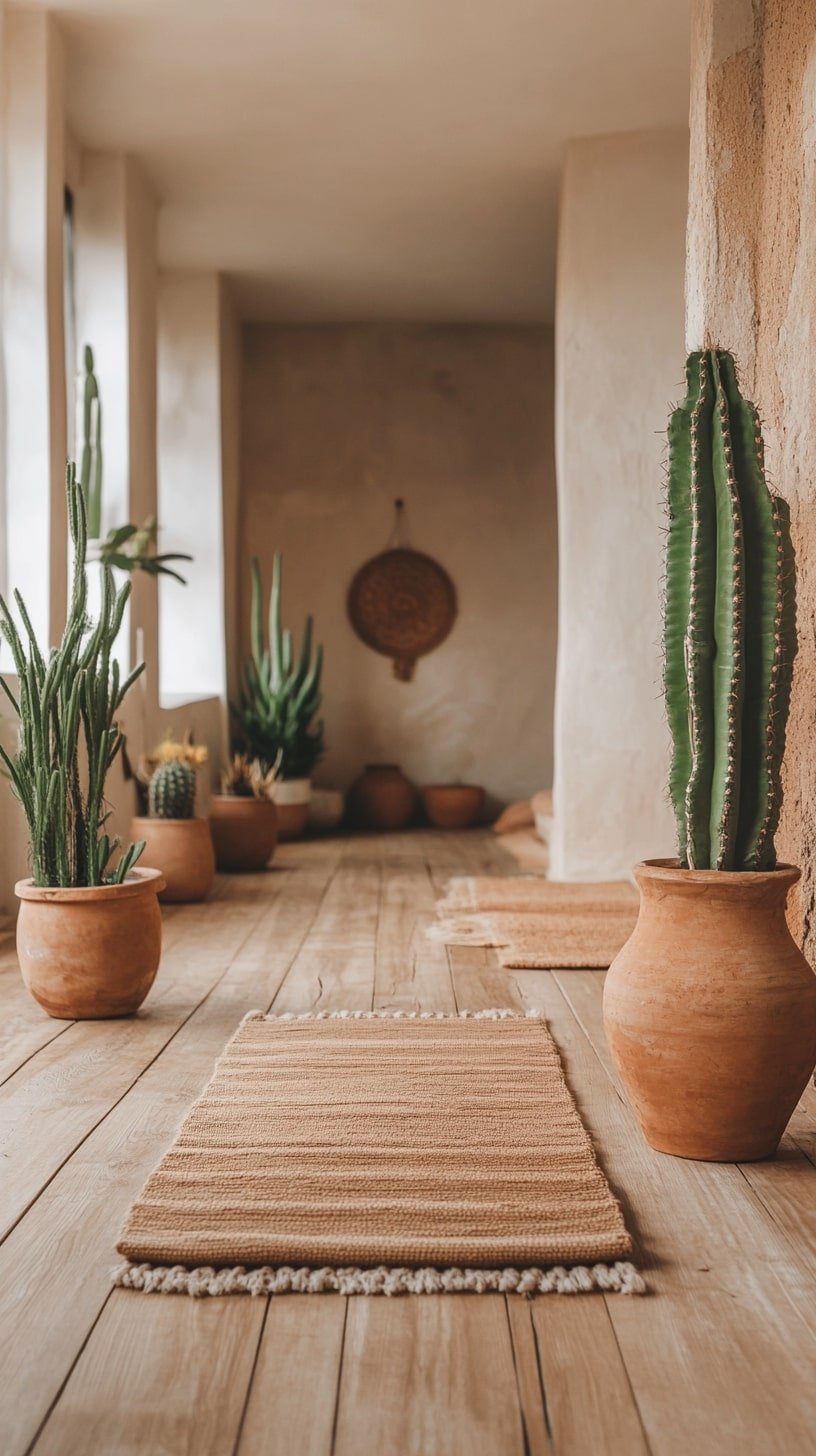 Desert Yoga Deck with Natural Wood and Clay Decor