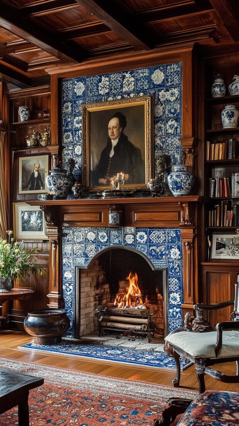 Dutch Golden Age Salon with Delft Ceramics and Deep Wood Tones
