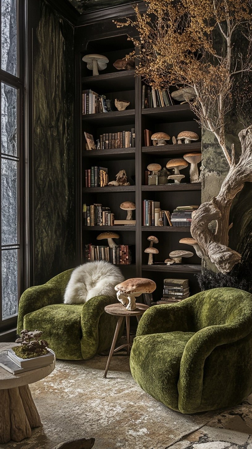 Earthy Brown and Green Fairycore Living Room
