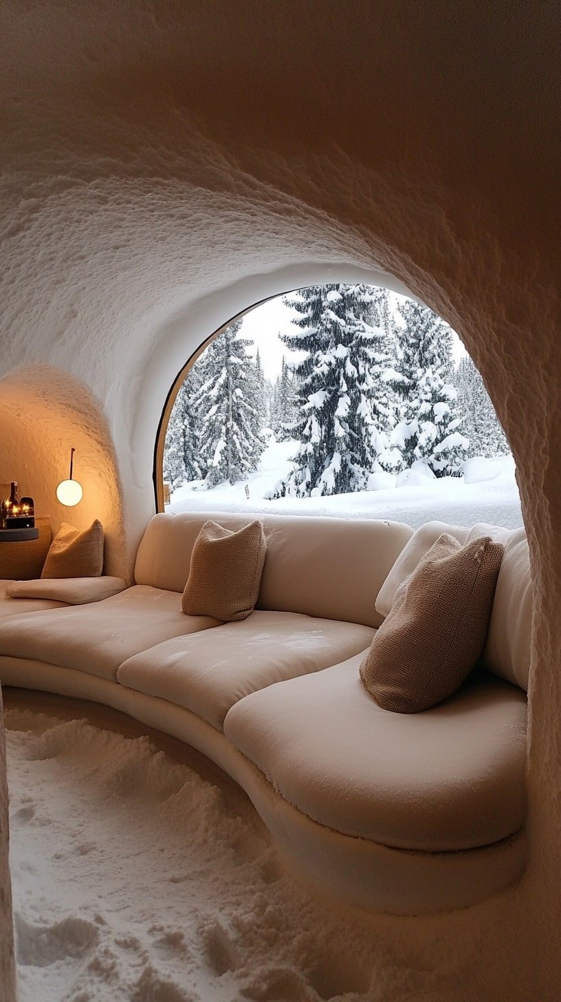 Earthy Living Room with Arched Alcoves and Low Sofas