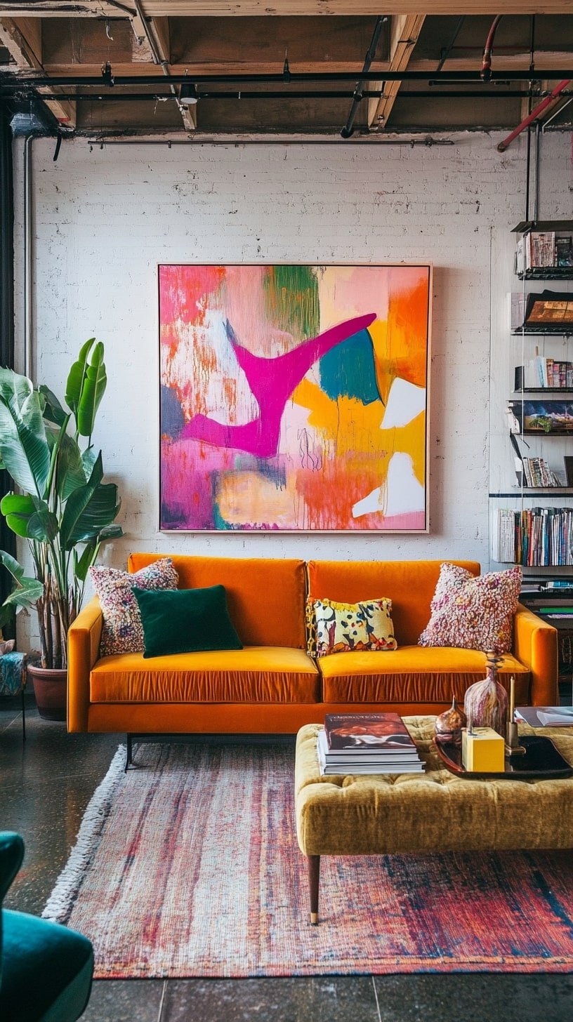Eclectic Urban Loft with Colorful Art and Statement Furniture