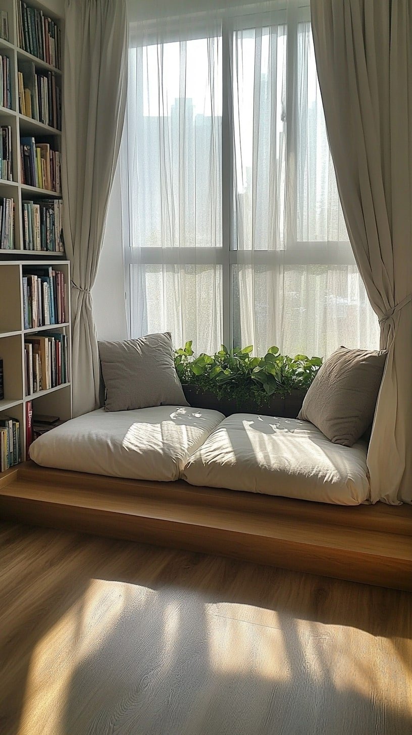 Elevated Japandi Reading Nook with Zen Simplicity