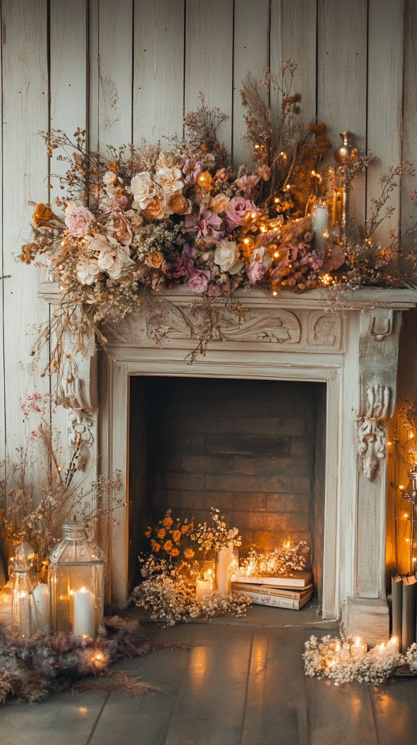 Fairycore Fireplace with Crystal Mantel Decor