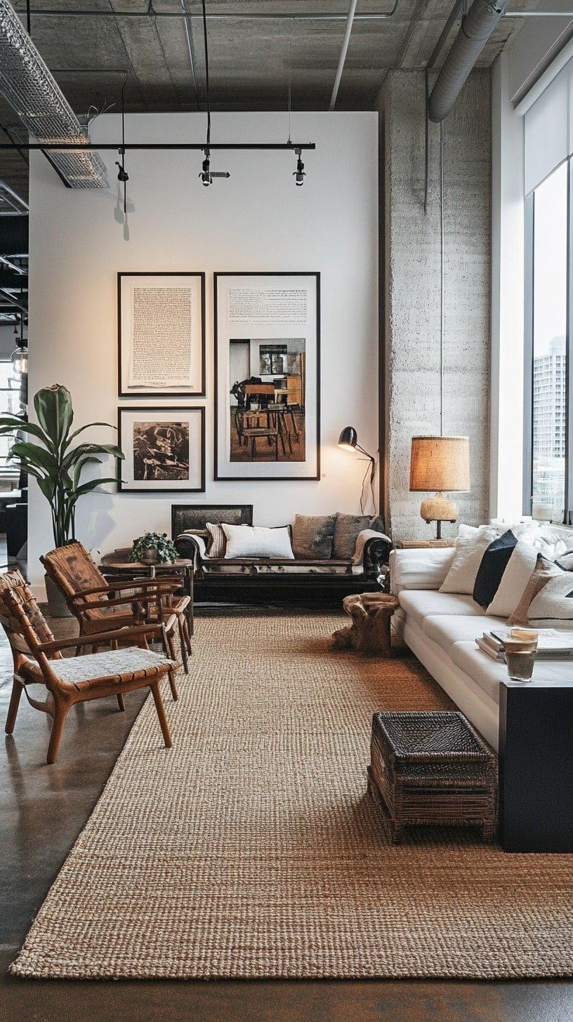 Gallery-Style Narrow Living Room with Bold Art Wall