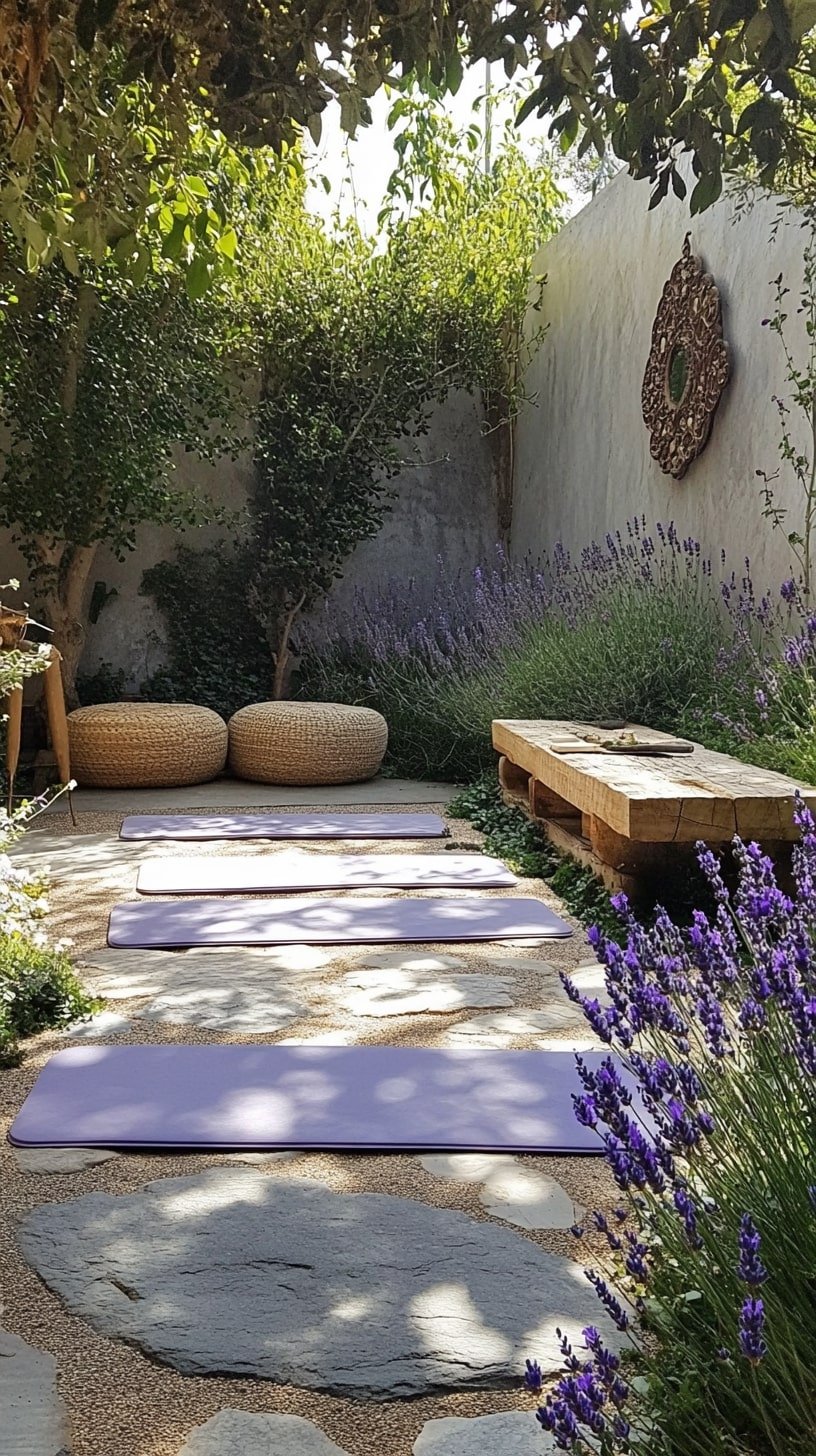 Garden Yoga Corner with Lavender and Stone Path
