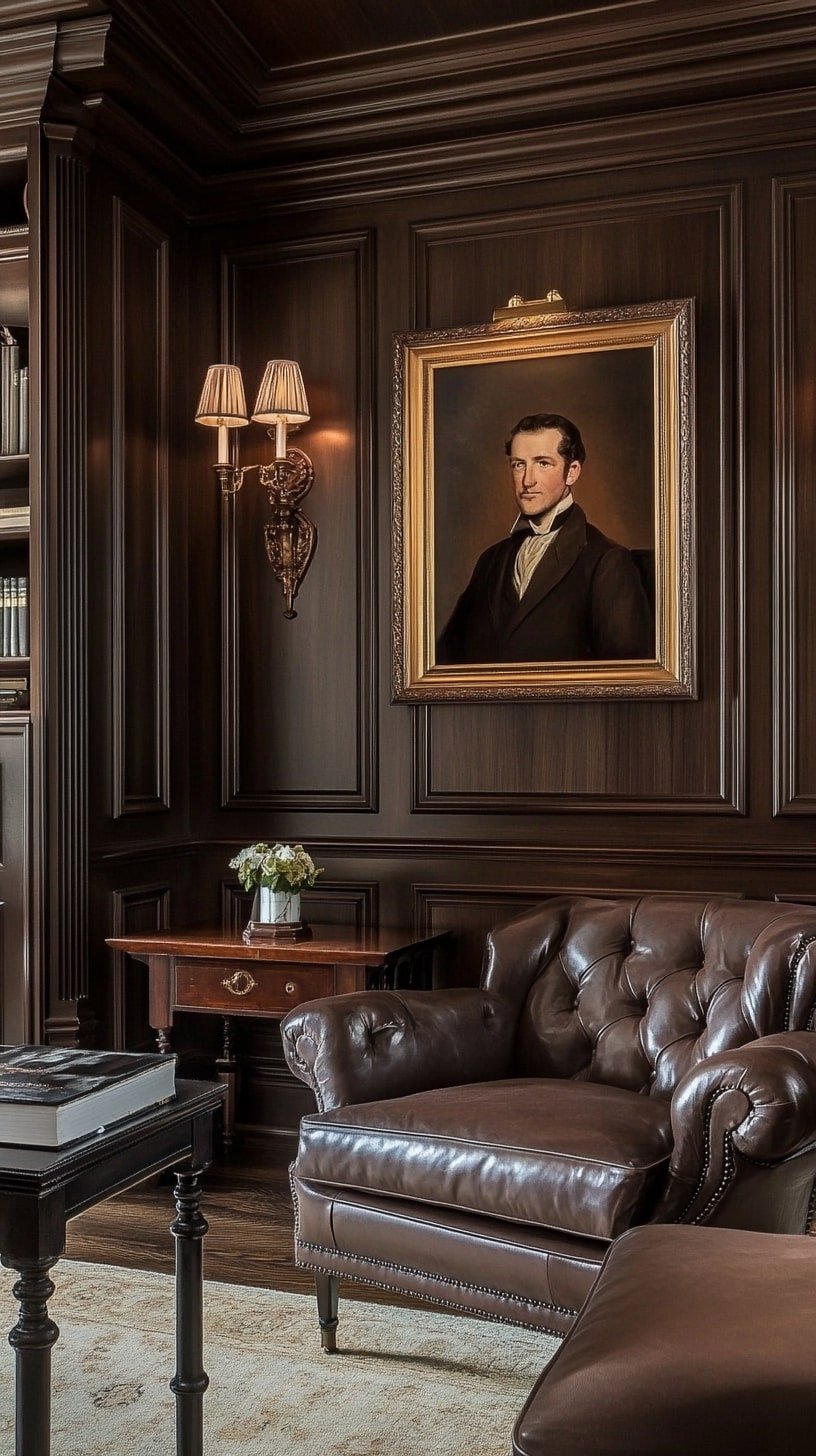 Georgian Sitting Room with Dark Mahogany Furniture and Oil Paintings