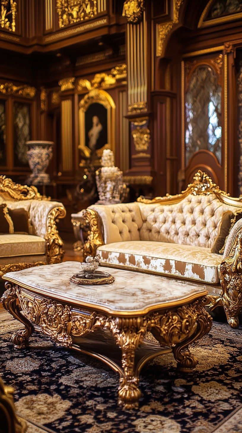  Gilded Age Living Room with Marble Columns and Rococo Furnishings
