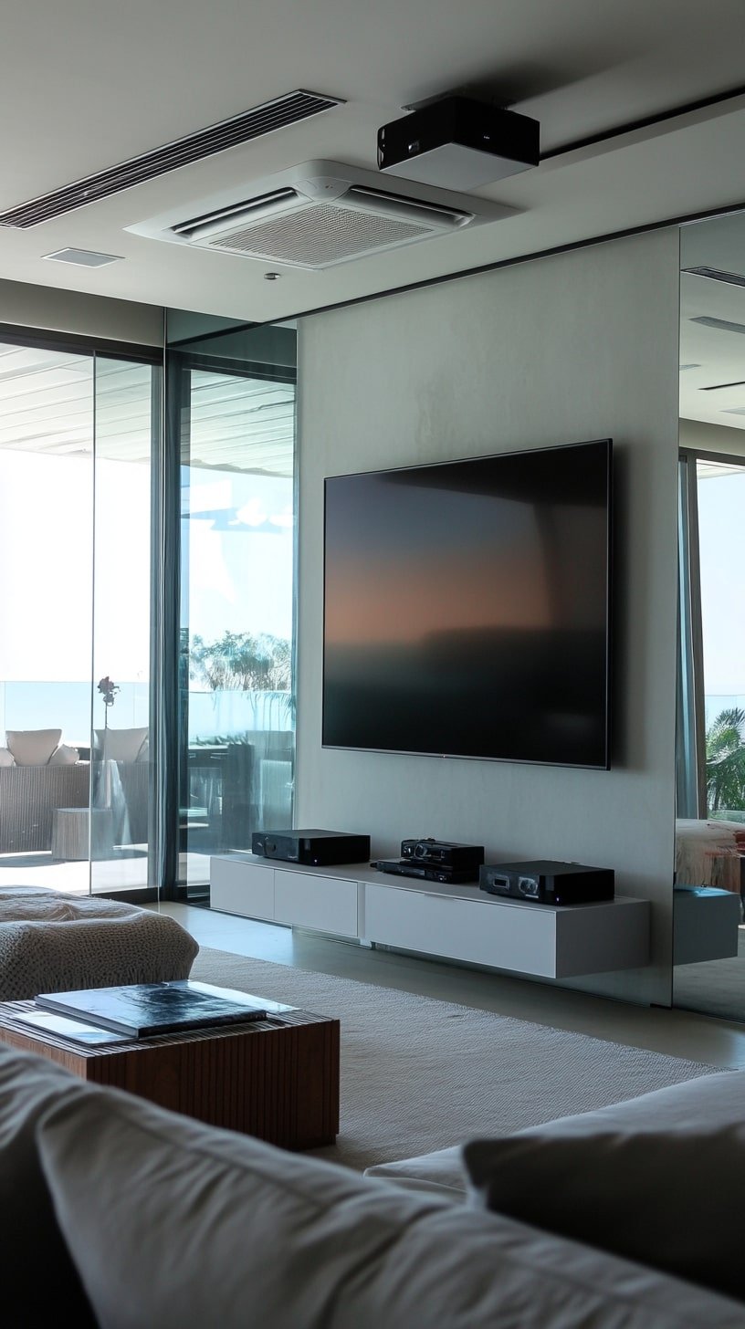 Glass-Walled Living Room with Floating Media Unit