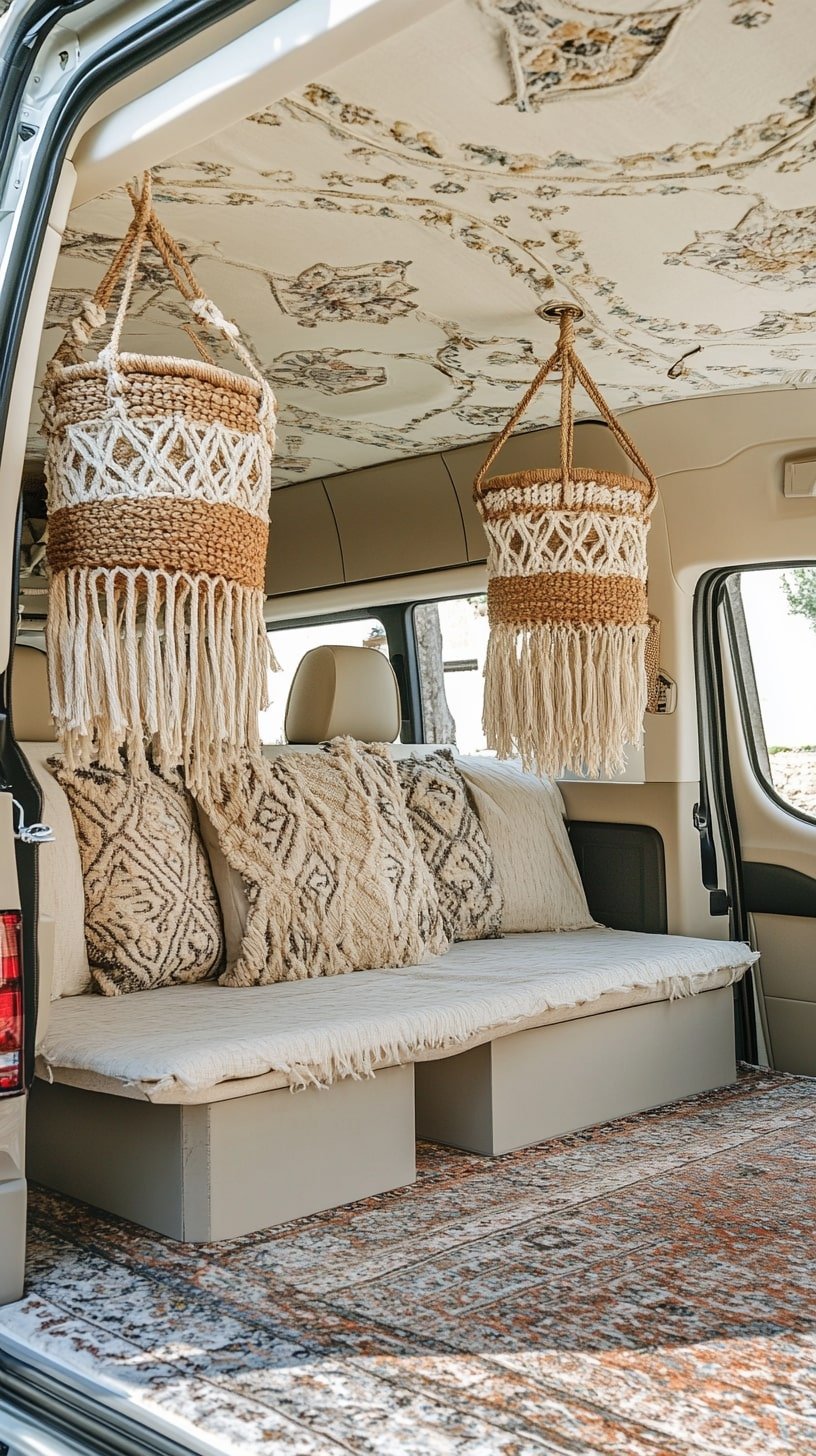 Hanging Macramé Storage and Arched Ceiling Lines