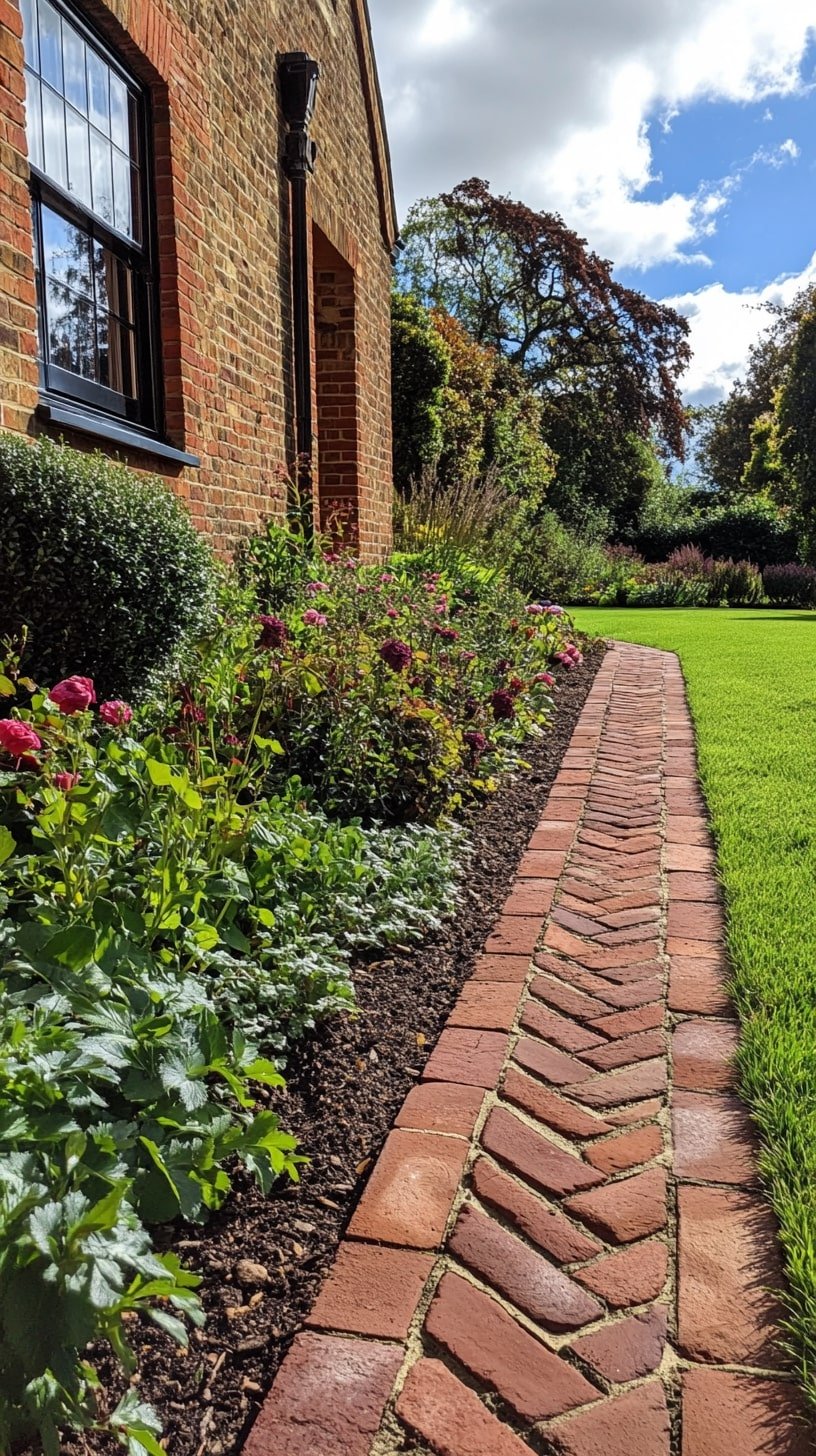Herringbone Brick Pattern Border for Pathway Edging