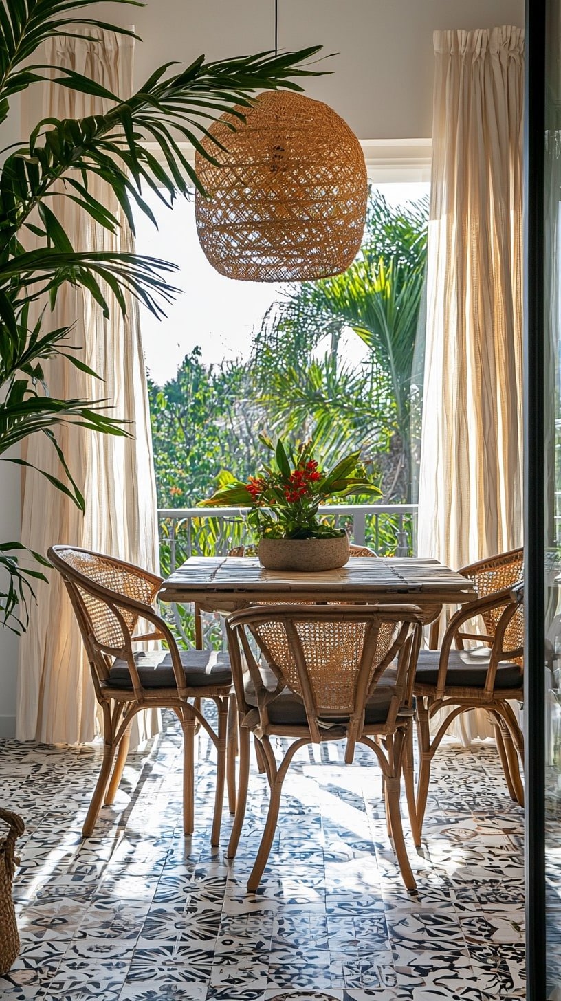 Indoor-Outdoor Living Room with Tiled Floors and Open Arches