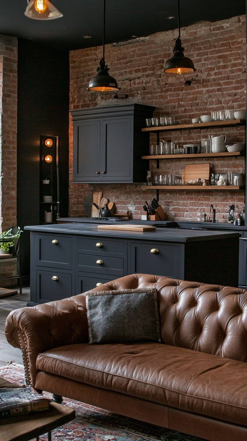 Industrial-Inspired Open Plan with Brick Accent Wall