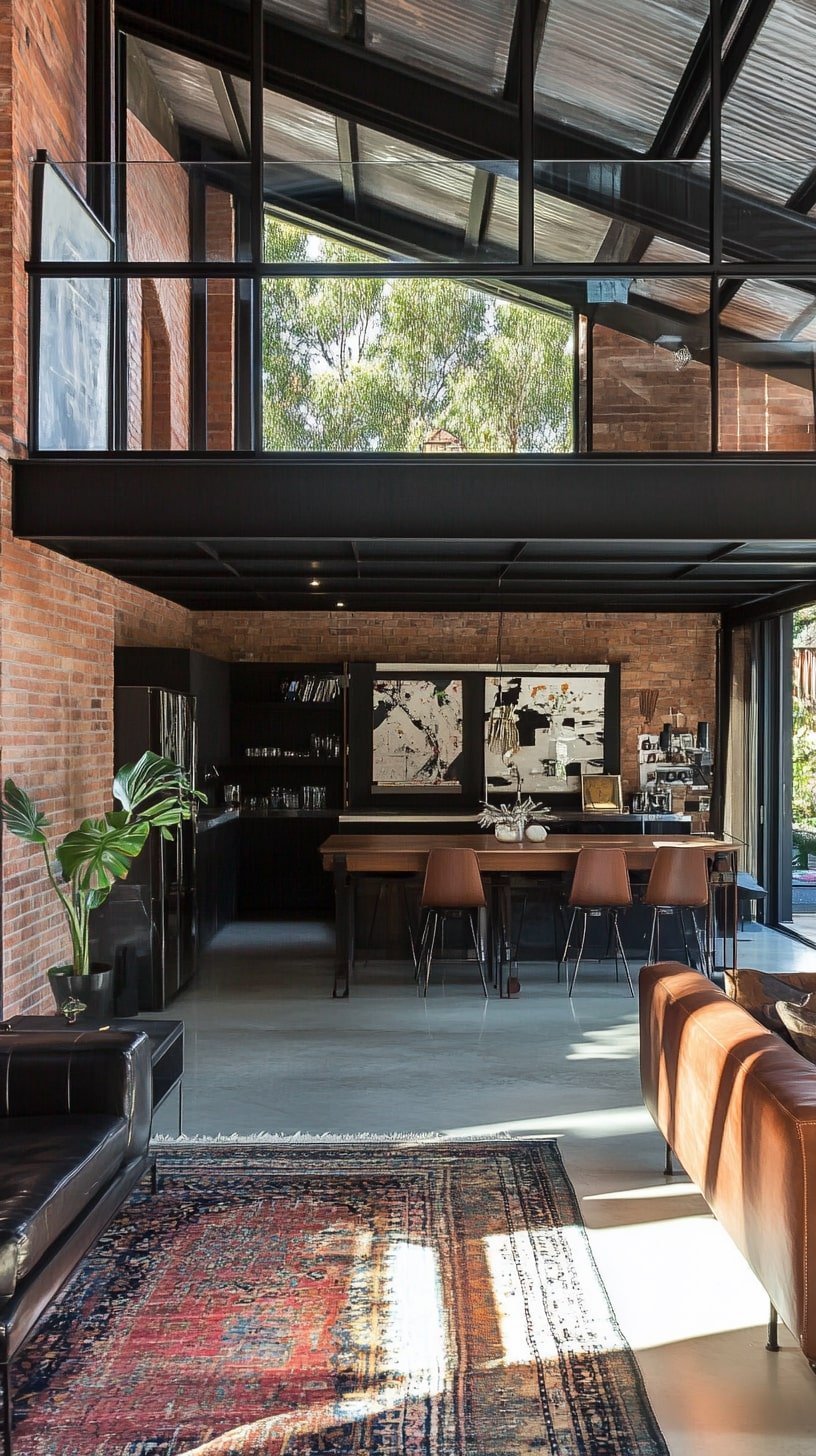Industrial Loft with Exposed Brick and Leather Sofa