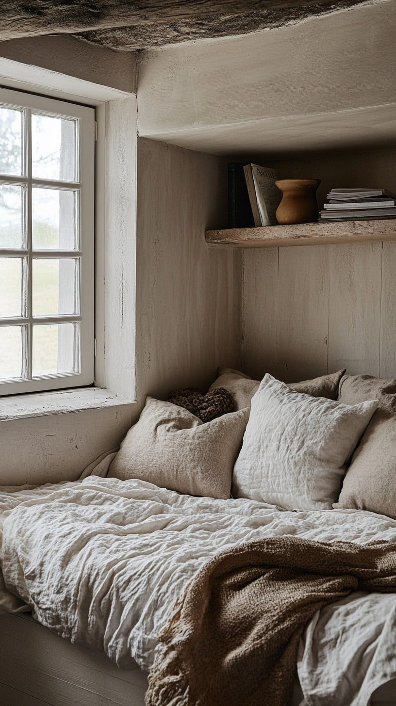 Japandi Bedroom with Built-In Niche and Neutral Palette