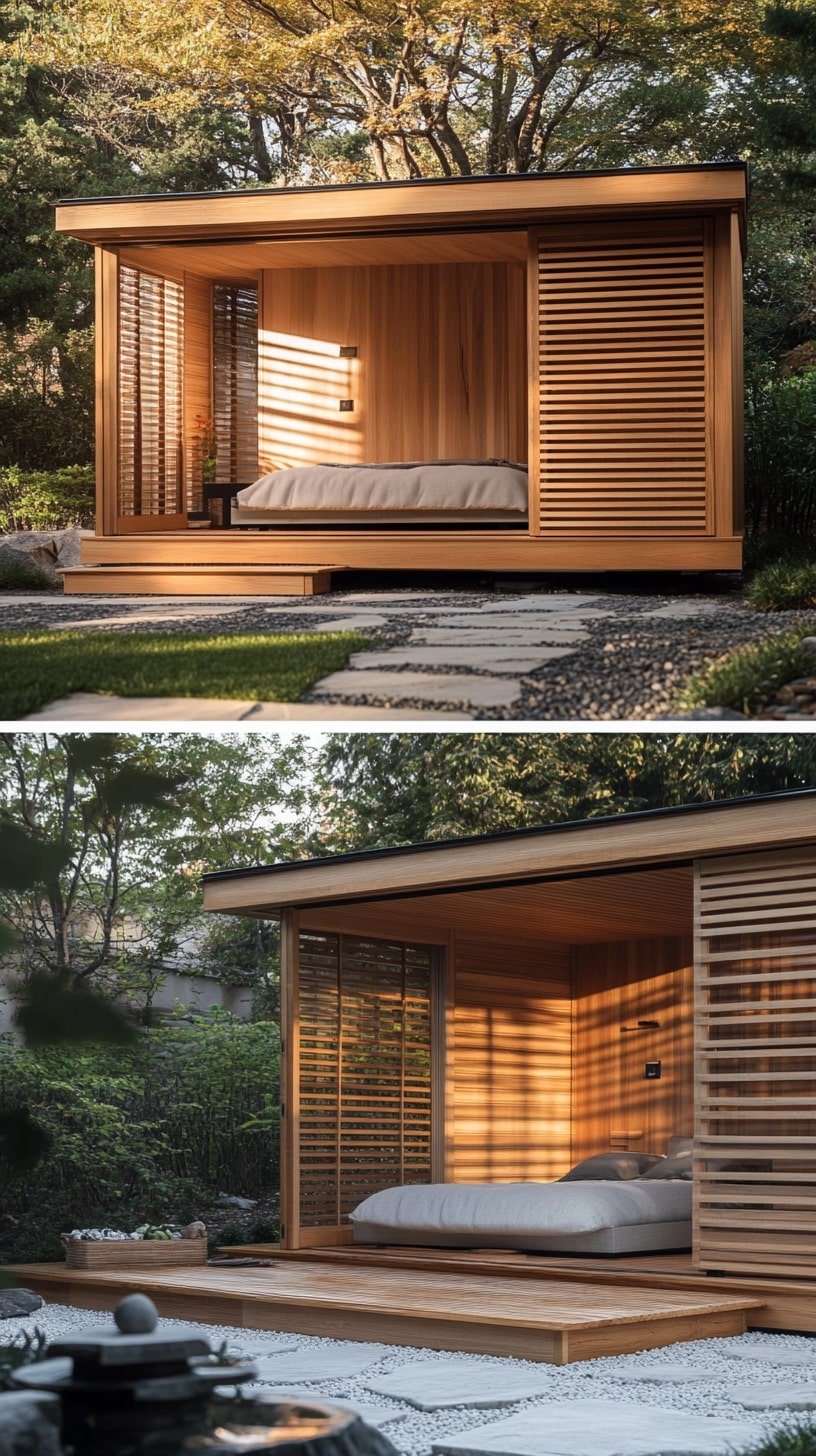 Japandi Tiny House with Cedar Wood Exterior and Sliding Doors