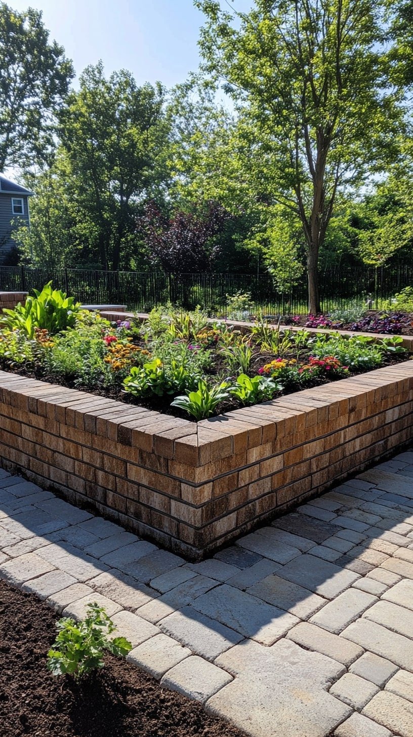 L-Shaped Brick Border in Modern Corner Garden