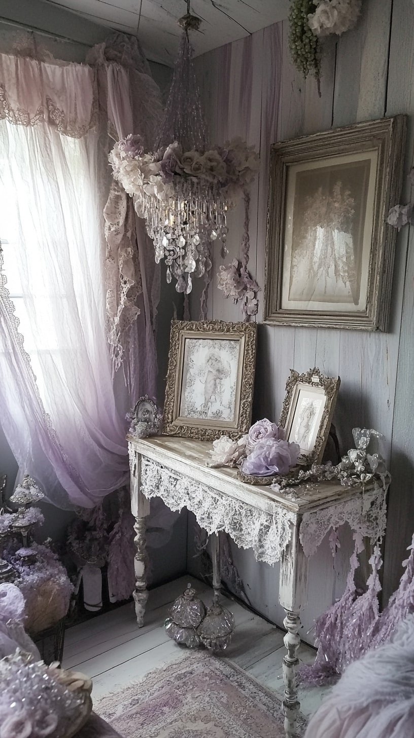 Lavender and Cream Living Room with Crystals