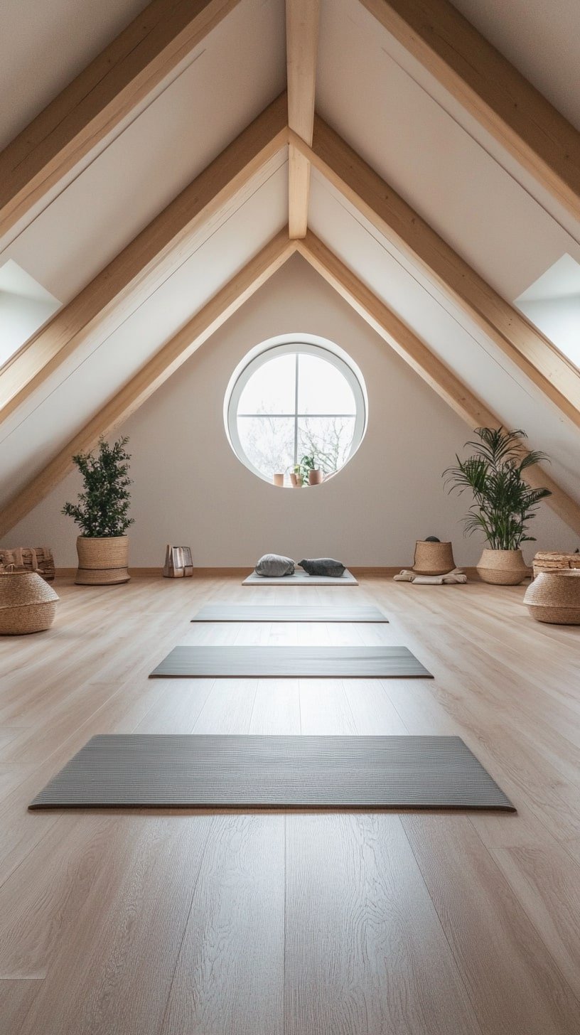 Light-Filled Attic Yoga Room with Sloped Ceiling