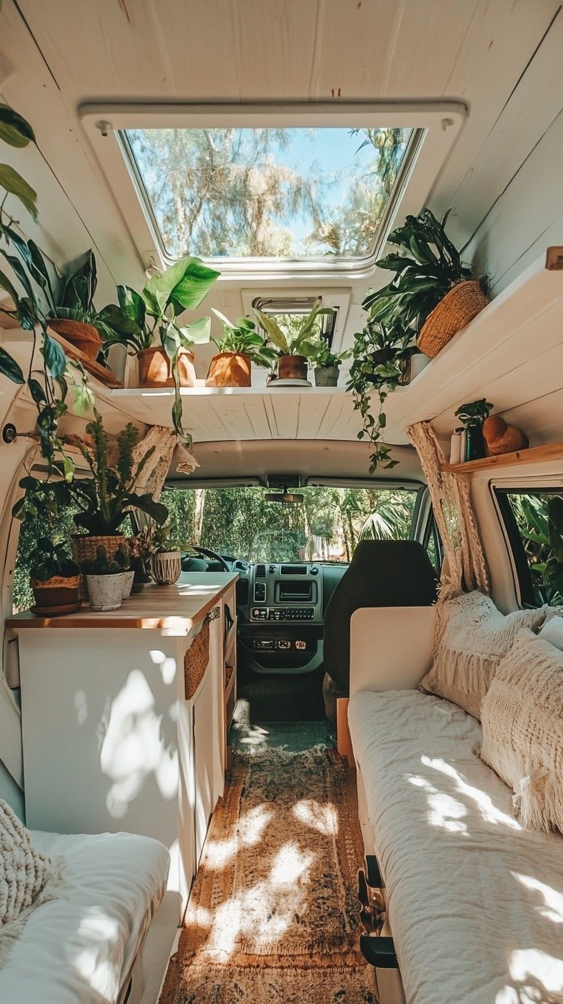Light-Filled Van Office with Skylight and Plants