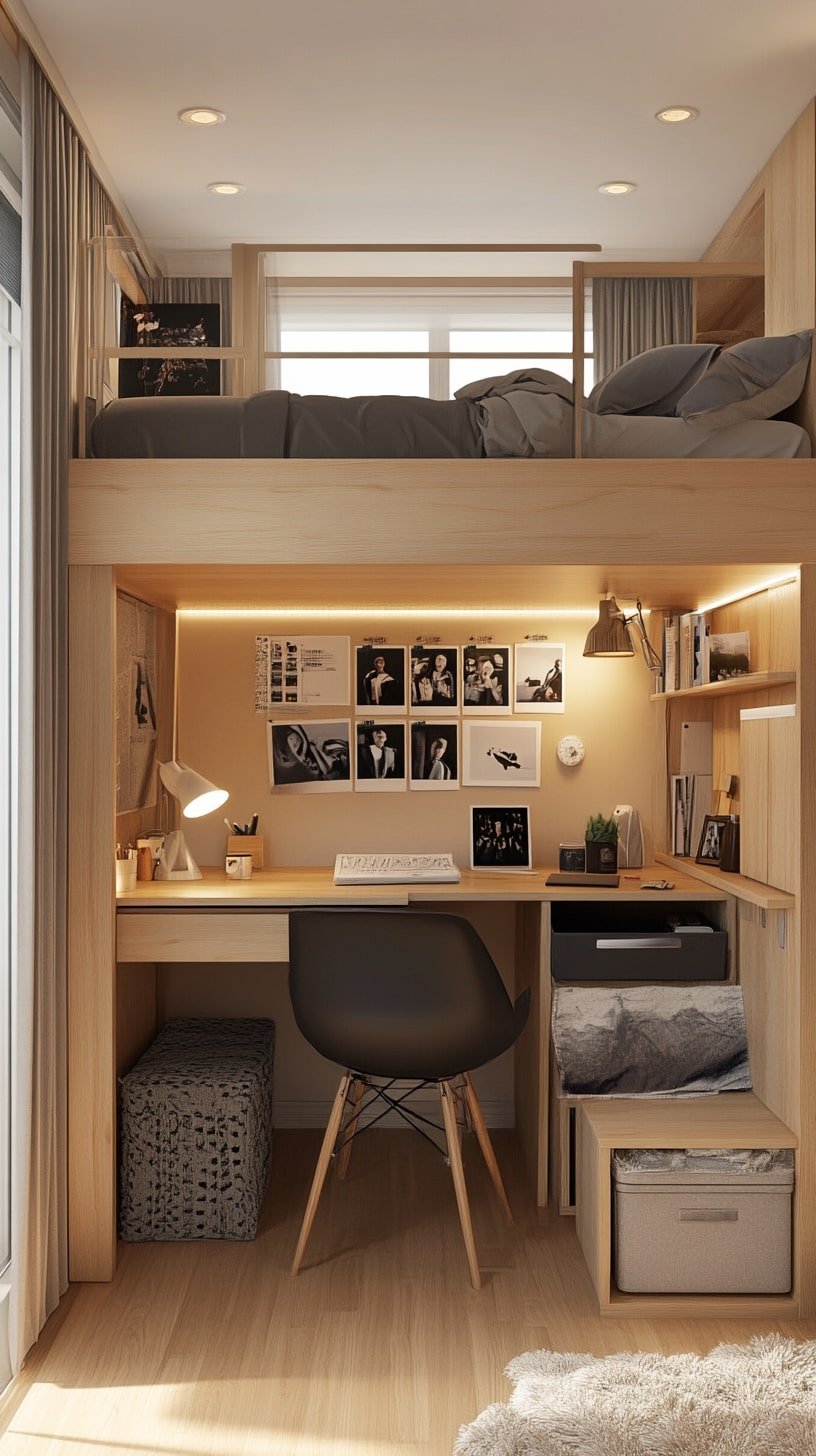 Lofted Dorm Bed with Study Area Below
