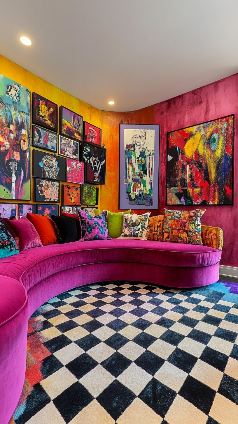  Maximalist Living Room with Bright Colors and Curvy Furniture