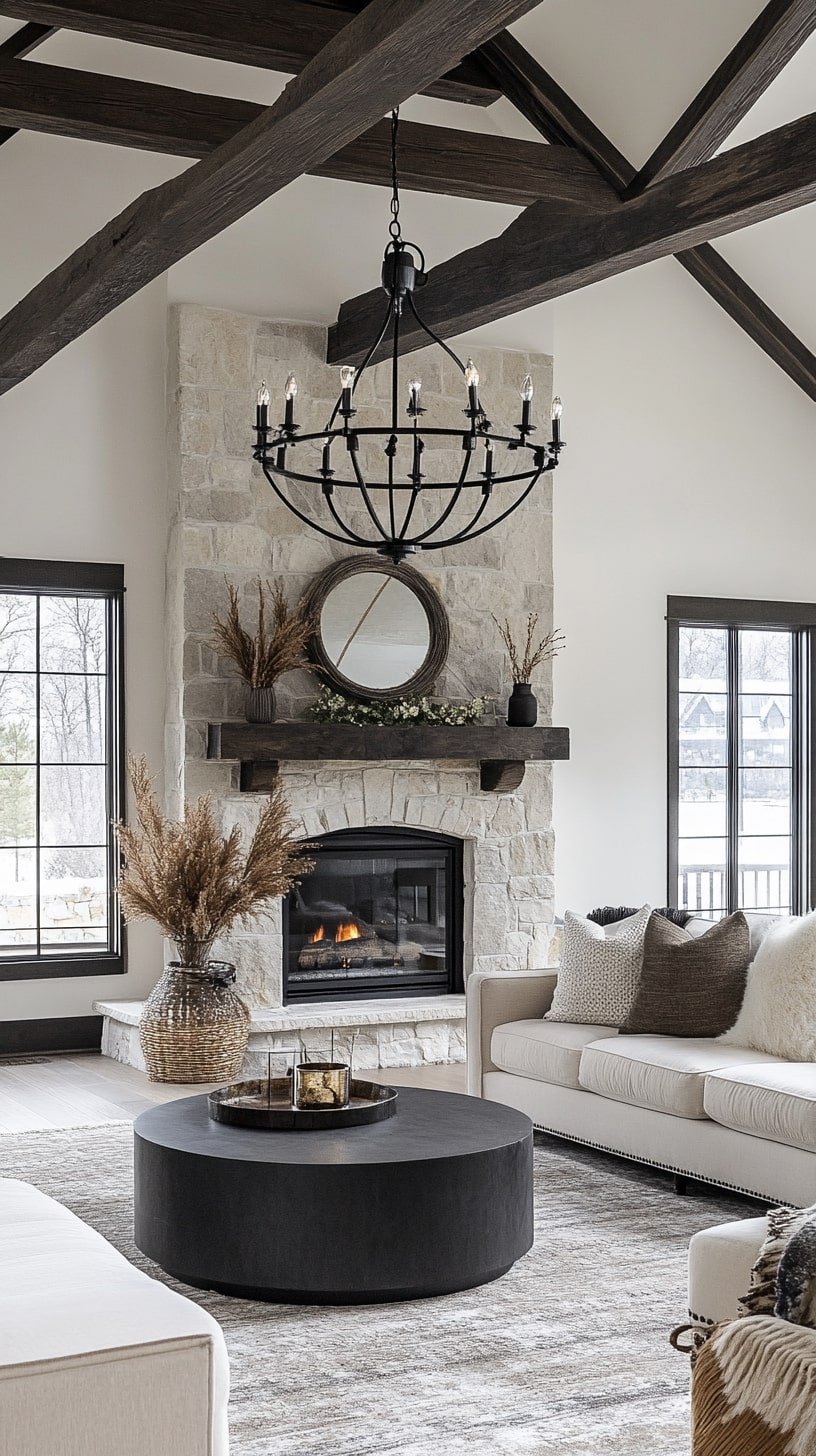 Mediterranean Villa Living Room with Exposed Wood Beams