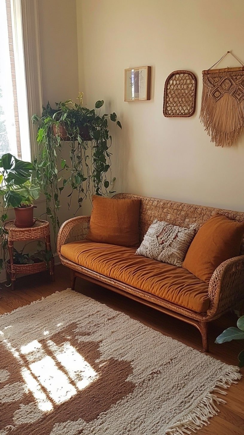 Midcentury Boho Mix with Rattan Accents and Warm Wood Tones
